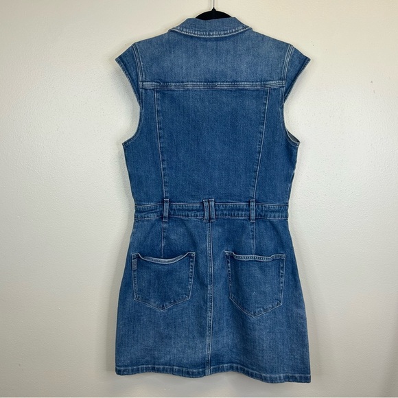 PAIGE Jaxson Blue Denim Mini Dress Womens 10 Vneck Cotton Pockets Classic - Picture 10 of 12